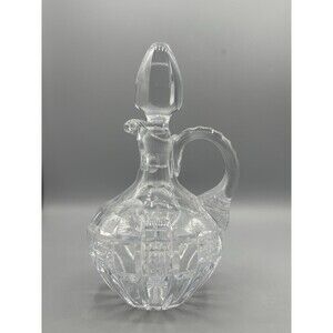 Crystal Cut Facet Glass Decanter With Crystal Stopper 10”